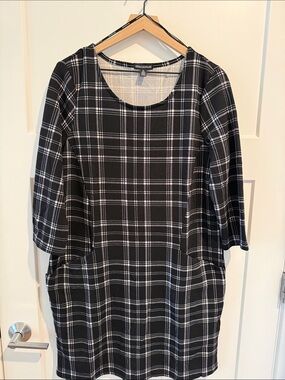 Nina Leonard Black and White Plaid Shift Dress